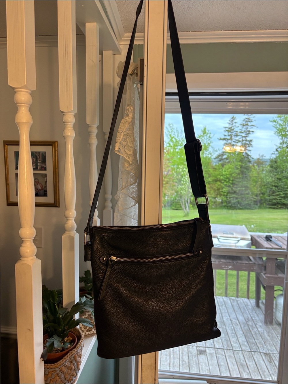 Black Pebbled Leather Crossbody Bag